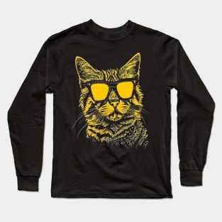 Cool Yellow Cat with Sunglasses - Hipster Cat Illustration Long Sleeve T-Shirt